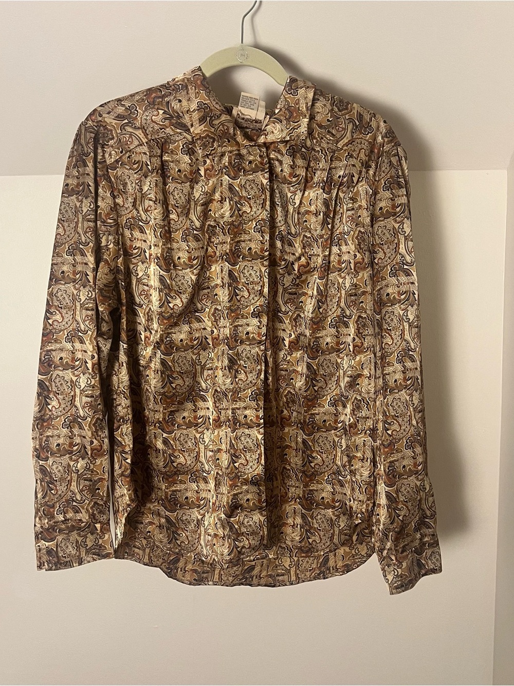 Vintage villager Brown and Cream Paisley Long-Sleeve Button-Down Shirt